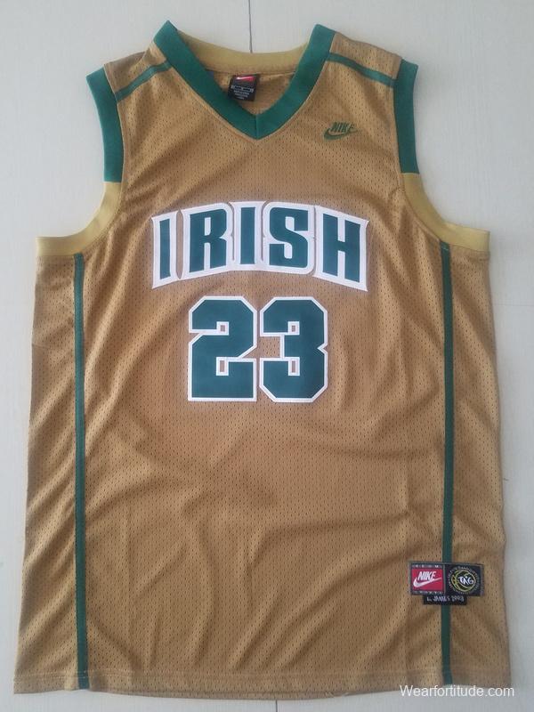 LeBron James 23 Irish High School Yellow Basketball Jersey